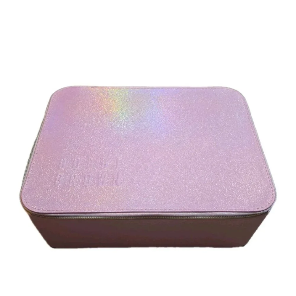 Bobbi Brown Makeup Beauty Case With Mirror & Handle Shimmery Pink Zip Closure